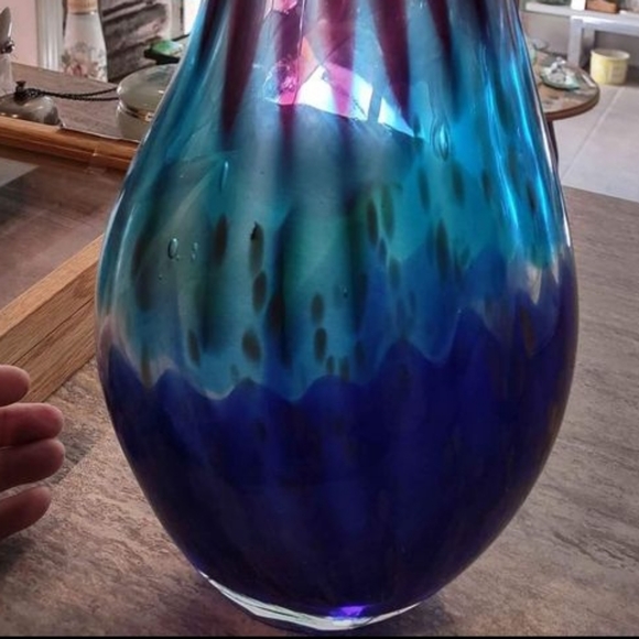 Murano Multi Color Glass Vase Vintage w Slanted Top - Picture 5 of 5